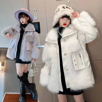 Зимнее пальто для девочек, детская одежда, утепленные куртки из искусственного меха, верхняя одежда от 3 до 12 лет, укороченная одежда, детское пальто