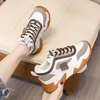 Корейская версия папиной обуви для женщин, весна 2023, новая студенческая спортивная обувь на толстой подошве с контрастной шнуровкой, повседневная обувь