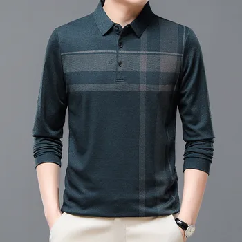 Модная брендовая рубашка поло для мужчин, эластичная одежда с длинным рукавом, осенняя мягкая одежда высшего качества, полосатые мужские футболки-поло