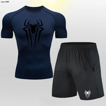 Новый спортивный костюм Для мужчин, футболка с коротким рукавом, Брюки, Компрессионный комплект для бега по ММА, Мужские спортивные костюмы для бодибилдинга, спортивные костюмы для фитнеса, 2099