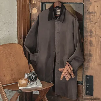 Рабочая одежда Madden, американский воротник Поло в стиле ретро, непромокаемая ветровка с маслом и воском, кофейное британское пальто средней длины, пальто Мужское осеннее